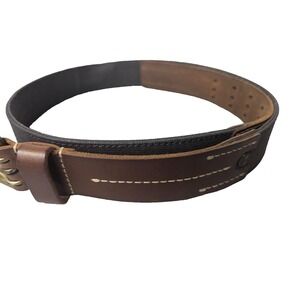 Timberland Belt Men's Size 36 Work Pull Up Brown Leather Brass Buckle India Made